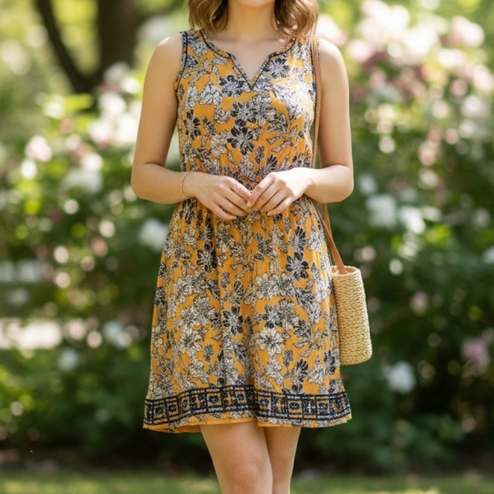 Market & Spruce Yellow Floral Mini Dress Size S